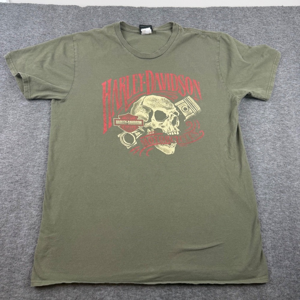 Harley-Davidson T-Shirt Mens Large Green Skull Biloxi Mississippi RK Stratman